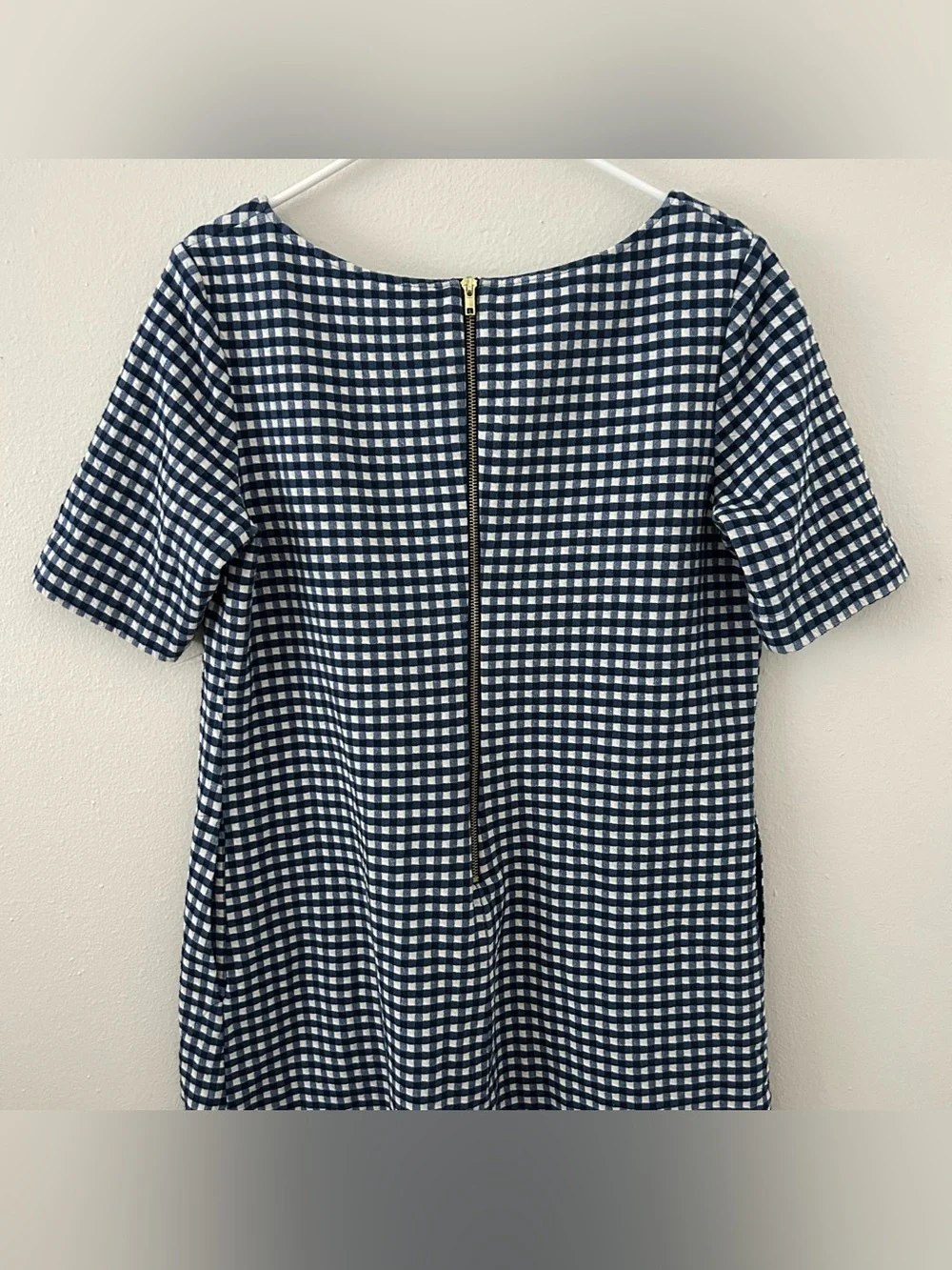 Sara Campbell Blue White Gingham Check Shift Dress Womens Size L Preppy Classic